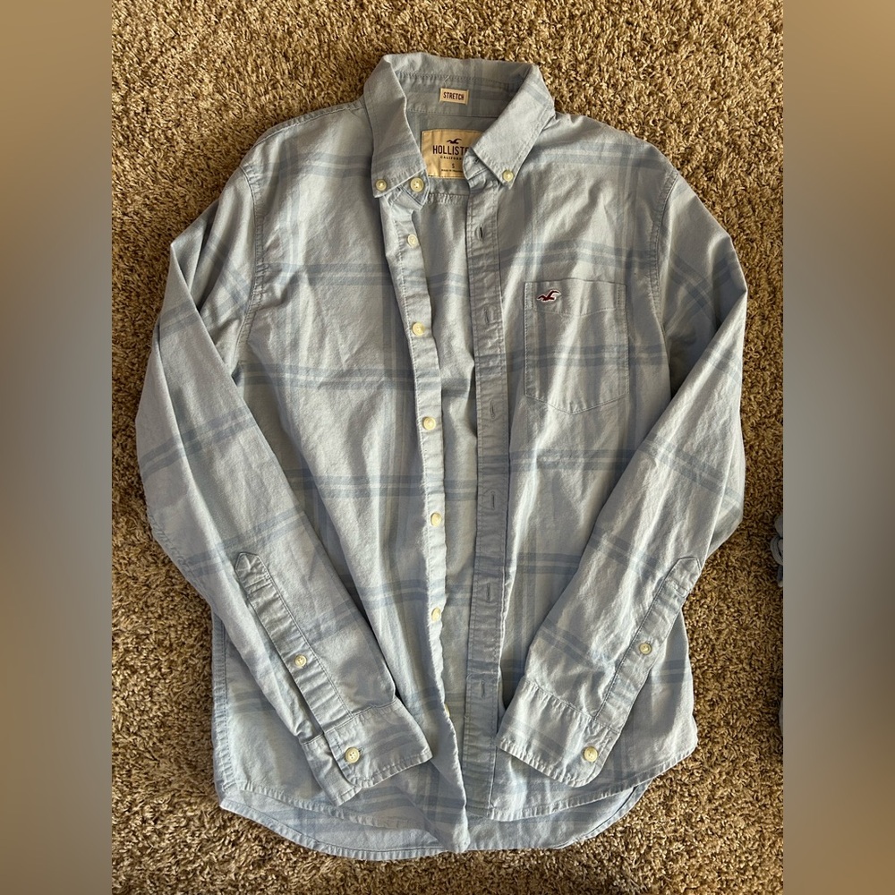 Hollister Men's Light Blue Checkered Shirt